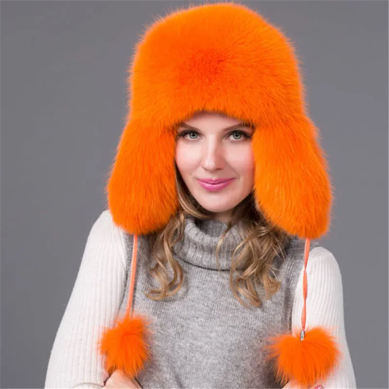 Orange Новая модная аутентичная натуральный мех лисы женская зимняя Лыжная Шапка головной убор женская зимняя лиса мех шапка-ушанка - Цвет: Orange