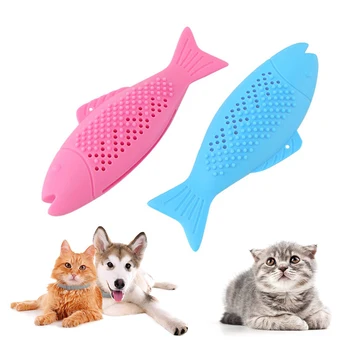 

Soft Silicone Mint Fish Cat Toy Catnip Pet Toy Clean Teeth Toothbrush Chew Cats Toys