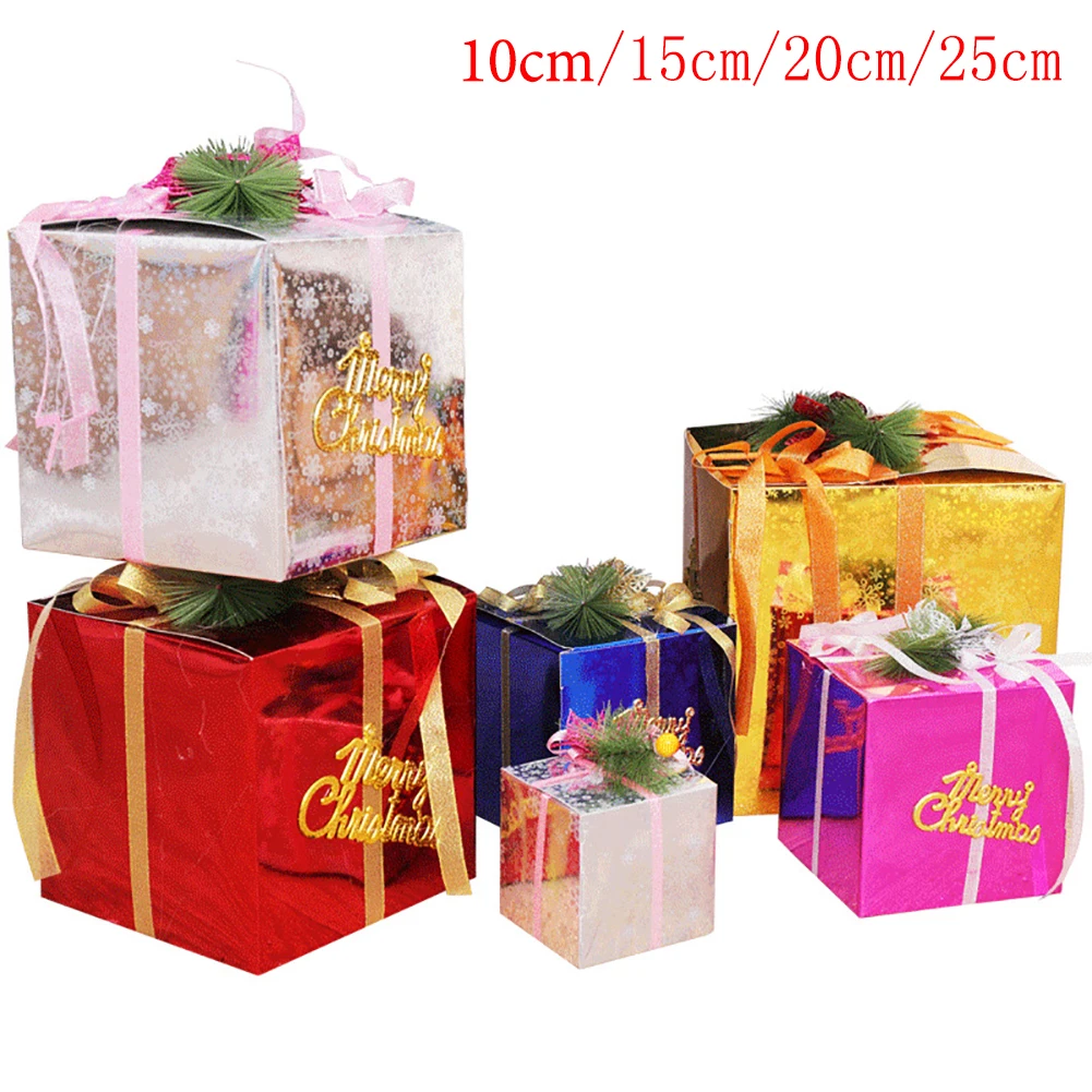 

10/15/20/25CM Christmas Design Gift Wrap Cardboard + PVC Box As Gift Packaging DIY Three Style Candy Chocolate Pack Freeshipping