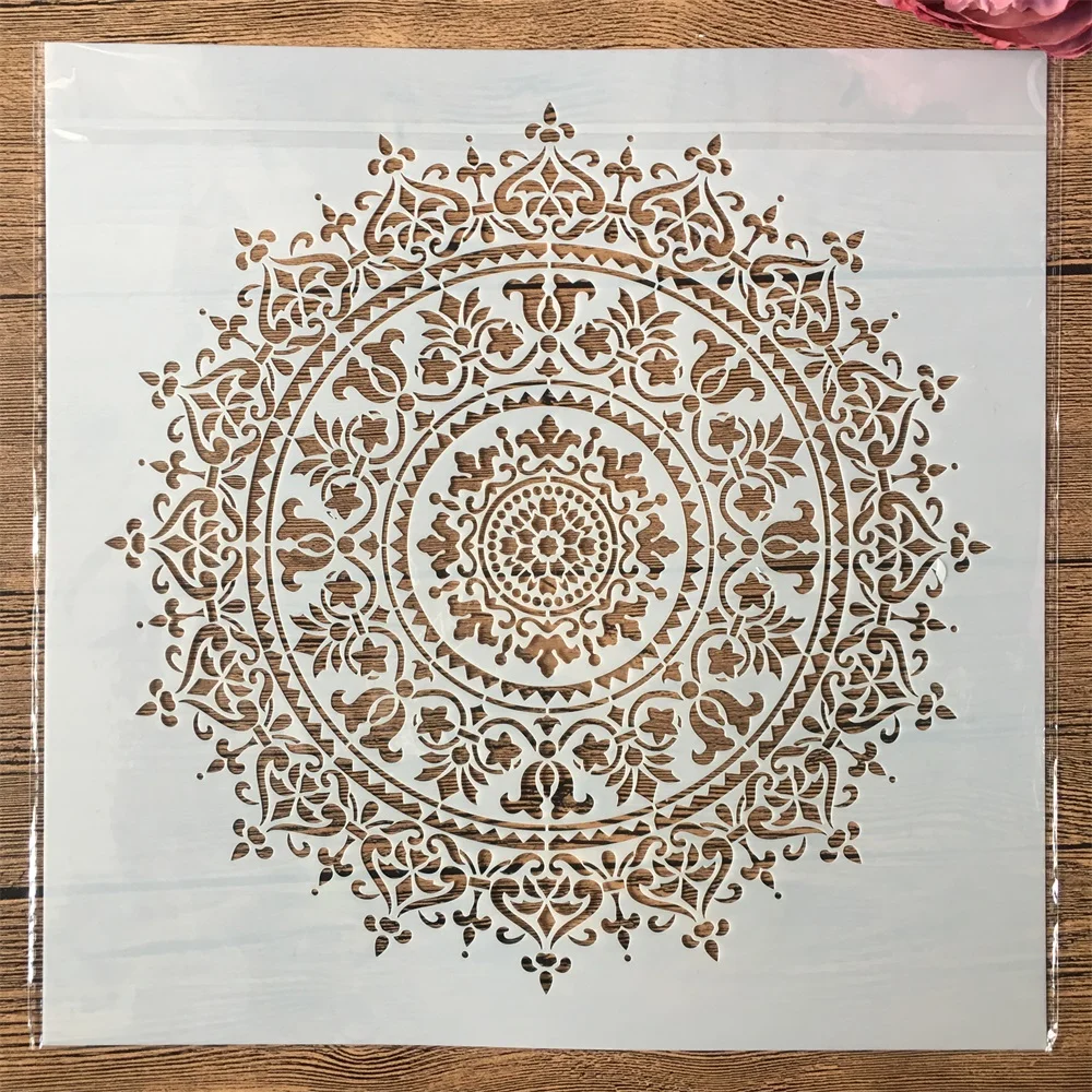 30*30cm 큰 기하학 만다라 라운드 DIY 레이어 스텐실 페인팅 스크랩북 색소 엠보싱 앨범 장식 템플릿