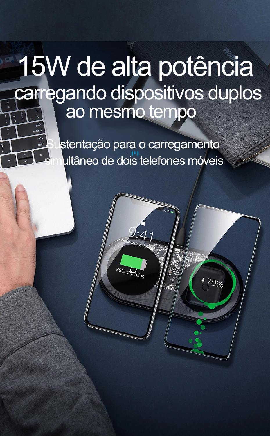 Carregador sem Fio Almofada de Carregamento sem Fio Visível para Samsung Carregamento para Airpods Duplo de 15w para Iphone Baseus xs xr Galaxy Note 10 Plus Nota 9 8 S10 s9 11 Pro Max x 6 Cheap Carregadores sem Fio