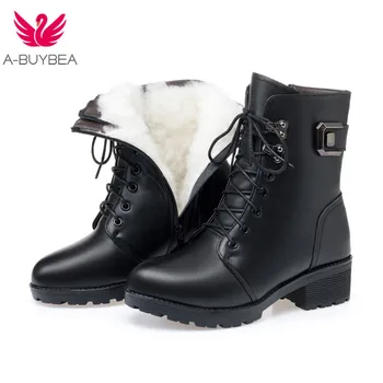 

2020 Winter Genuine Leather Boots Warm Plush Wool Boots Fashion Comfort Non-slip Women Boots Snow Shoes Large Size