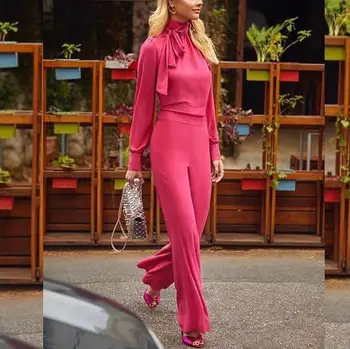 

Elegant Wide Leg Jumpsuits Women Solid Color Rompers High Waist Female Overalls Playsuits