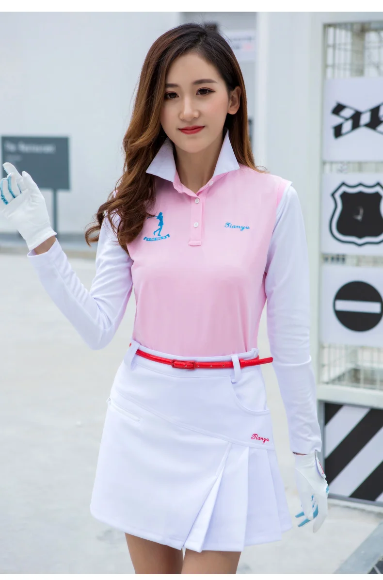 Спортивная одежда для гольфа, женская футболка с длинным рукавом, весенне-осенние дышащие топы, Облегающая рубашка с отложным воротником для гольфа, одежда