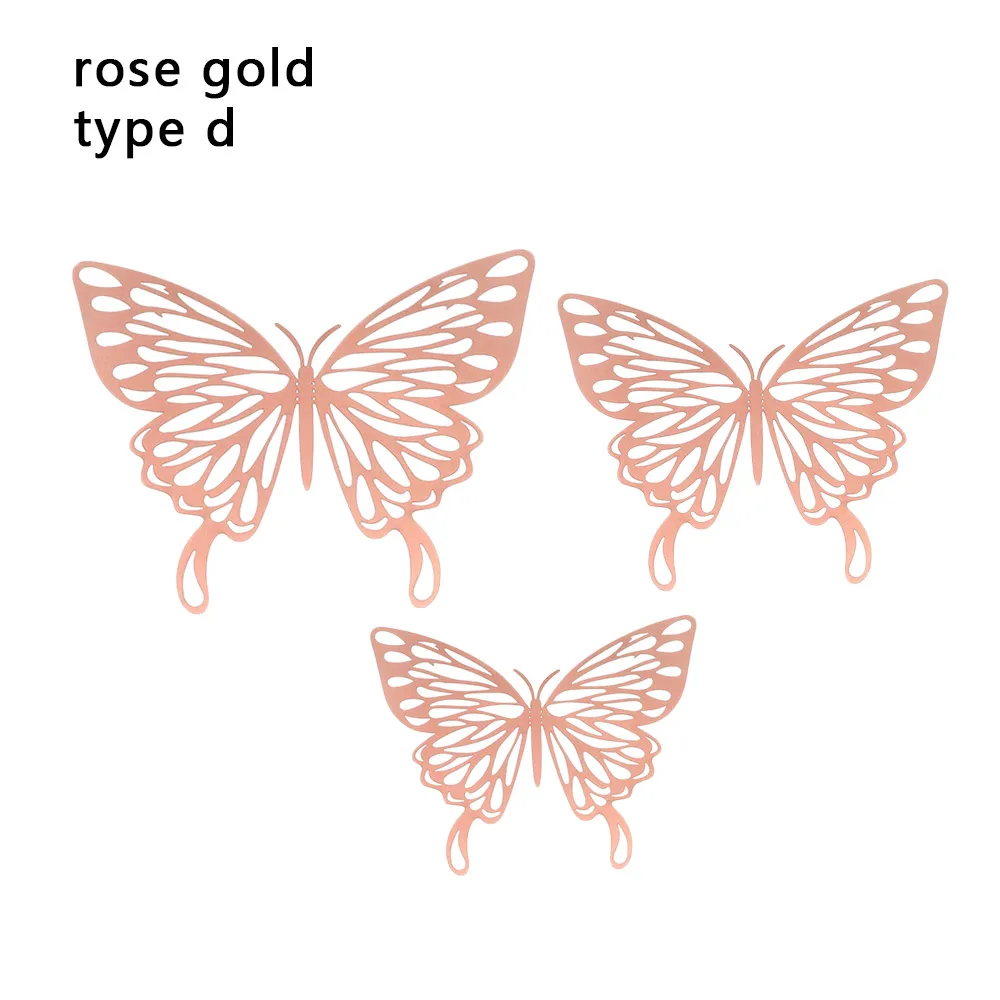 3D Hollow Butterfly Wall Stickers Gold Silver Rose Gold Mariposas Decals 