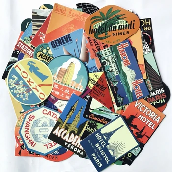 

50Pcs Vintage Travel Hotel Restraunt Retro Hotel Stickers Vinyl Decals Waterproof Car Laptop Stickers Luggage Notebook Decals