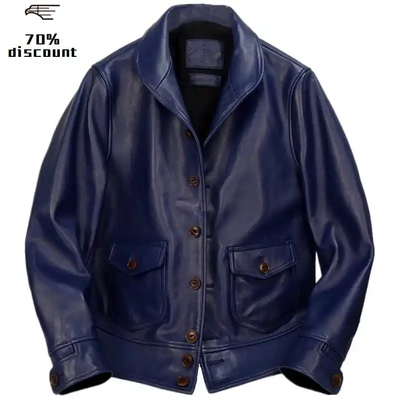 jaqueta de couro azul masculina