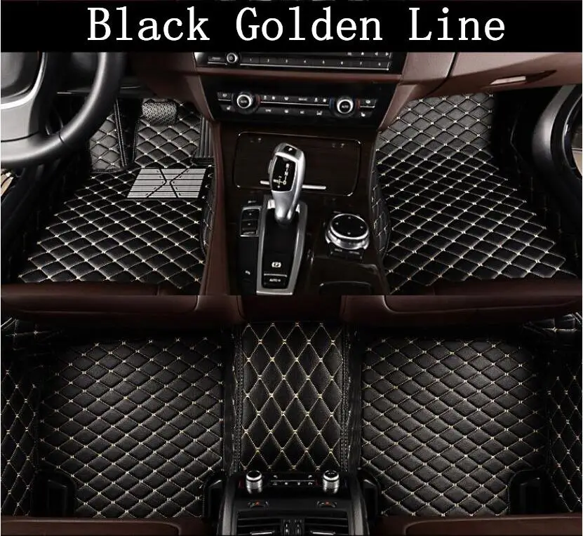 Автомобильные 3D роскошные кожаные автомобильные коврики подходит для Ford Mustang EMS - Название цвета: Black golden line