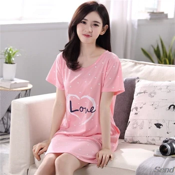 

Women Summer Short Sleeve Nightgown Cartoon Figures Cat Print Loose Nightdress T4MD
