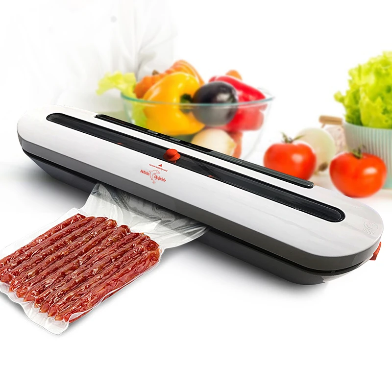 White Dolphin-sellador de alimentos al vacío para el hogar, Mini máquina de envasado al vacío de 220V y 110V, con 10 uds. De bolsas de almacenamiento de alimentos