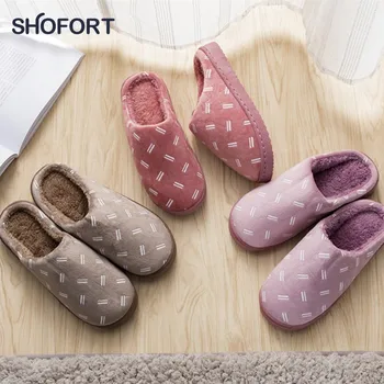 

SHOFORT Warm Slippers At Home Simple Style Soft Cotton Women's Shoes Indoor Soft Anti-slip Bottom Winter House Slippers