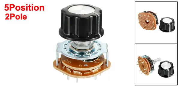 2P5T A03 uxcell 1/2pcs Rotary Switch Band Selector 2/3/4 Pole 3/4/5/6 Position Selectable 1-2 Deck for Easily Turned with/no Knob - Color: 2P5T A03
