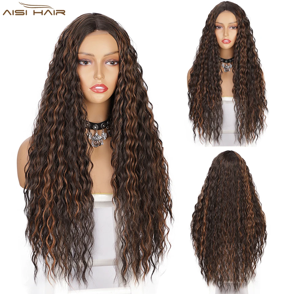 AISI HAIR 24 дюйма натуральные волнистые длинные парики средней части | Отзывы и видеообзор