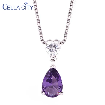 

Cellacity 925 Silver Pendant Necklace With Oval Shape Amethyst Gemstones Zircon Hearty Shape Stone Women Party Wholesale Gift