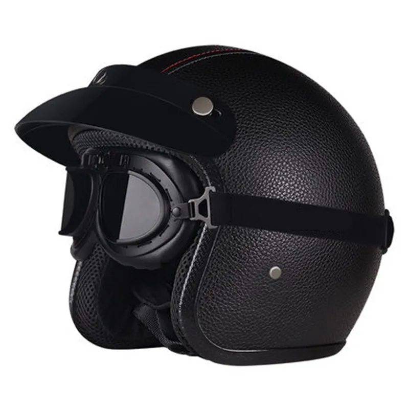 Мужские женские открытые moto rcycle шлем Халли старинные шлемы Искусственная кожа moto шлемы Размер 57-62 см M, L, XL - Цвет: black leather goggle
