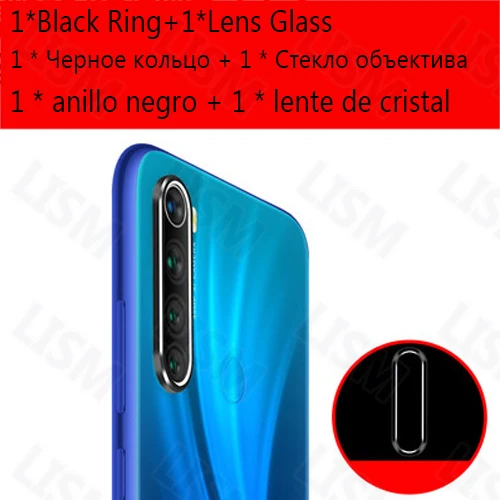 Для Xiaomi Redmi Note 8 Note 8 Pro задняя камера металлическое кольцо задний объектив Защита экрана Мягкий объектив 7H Закаленное стекло пленка - Цвет: Black Ring Glass
