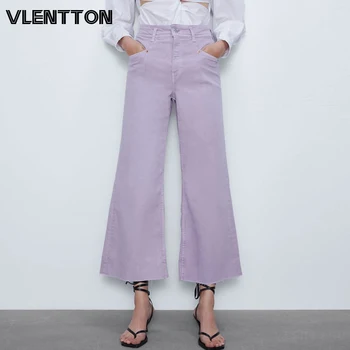

2020 Spring Summer Vintage Purple Denim Wide Leg Pants Woman Korean Solid Casual Loose Elastic High Waist Jeans Trousers Female