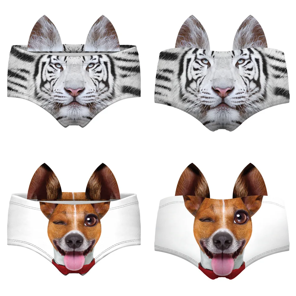 nuevo llegado moda 3D imprión ropa interior Sexy Kawaii cerdo gato oreja bragas Toro perro Cheetah zorro salvaje Mujer br