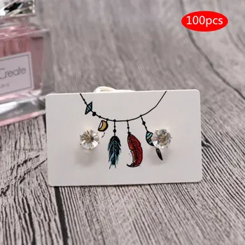 

100Pcs Earrings Pack 3x5cm Ear Stud Card Jewelry Display Hang Tag Label Printing W2952001