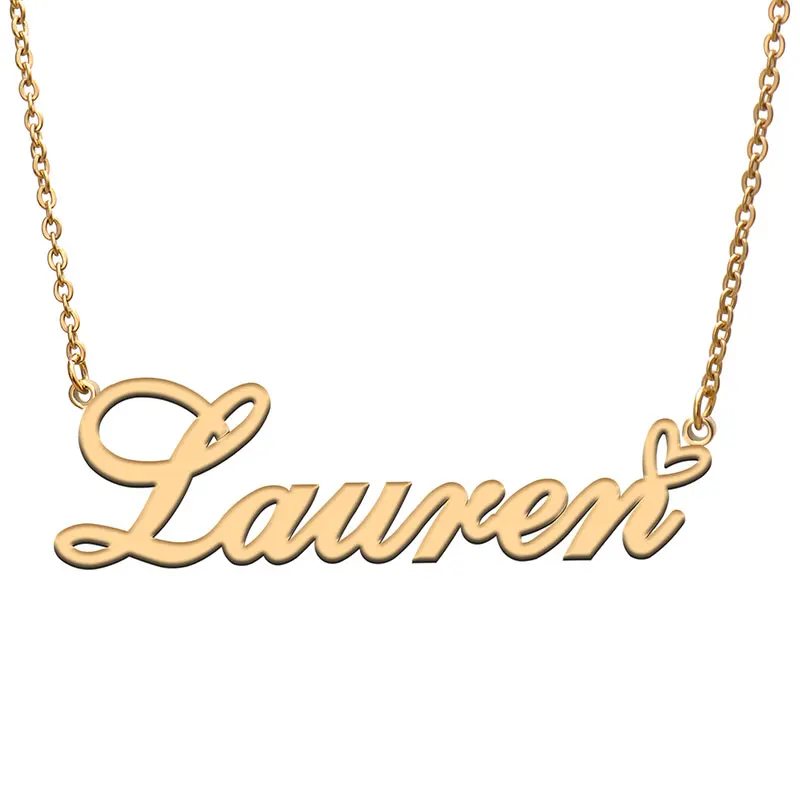 

Lauren Name with Love Heart Necklace for Women Stainless Steel Jewelry Nameplate Pendant Femme Mother Child Girls Gift