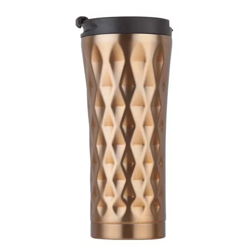 500Ml Double Wall Stainless Steel Car Coffee Mug Heat Preservation Cup Coffee Tea Mug Thermo Water Bottle - Цвет: Gold
