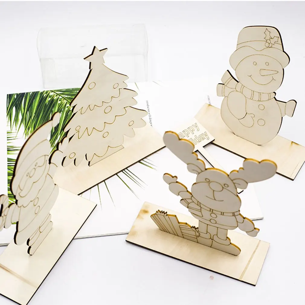 Christmas Decorations Children's Drawings White Embryo Boards Wooden Pieces Santa's Desktop Ornaments