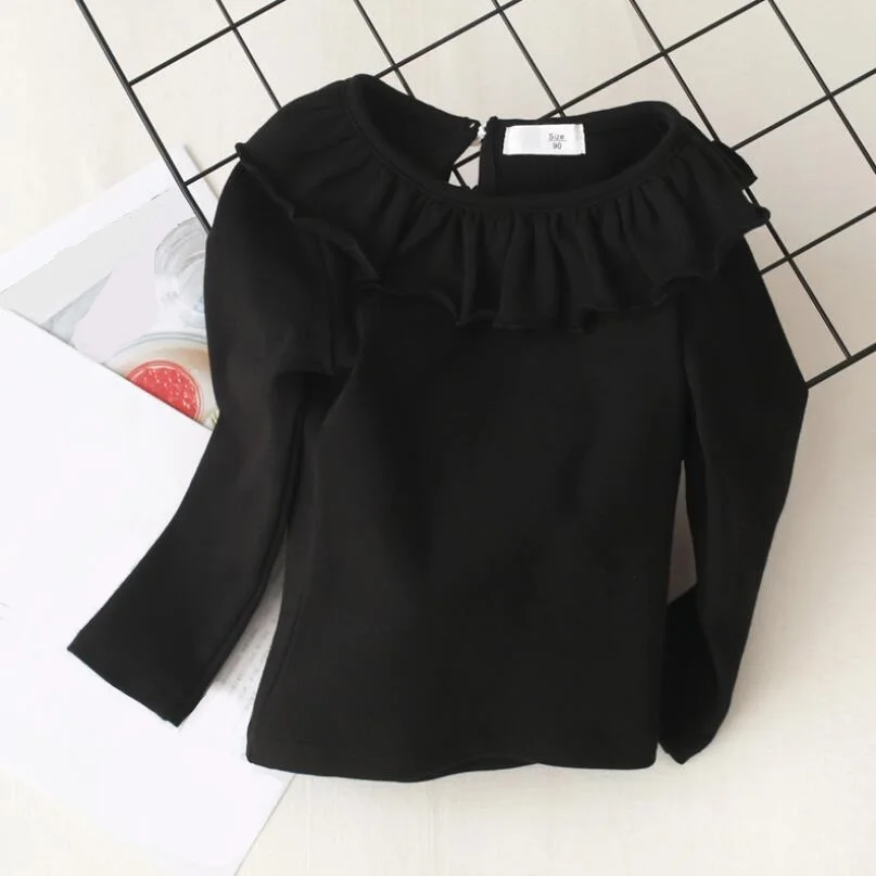 black kids t shirt Коллекция года, осенняя Блузка для девочек хлопковая футболка детские рубашки рубашка с длинными рукавами для малышей футболка для девочек топы, футболки, детская одежда, JW3820 - Цвет: black kids t shirt