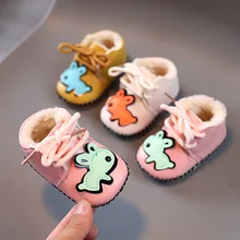 Chaussures d'hiver pour bébés filles, mignonnes, épaisses, rembourrées en coton, pour garçons et enfants, à la mode, avec des lacets sur le devant de lapin, unisexes 