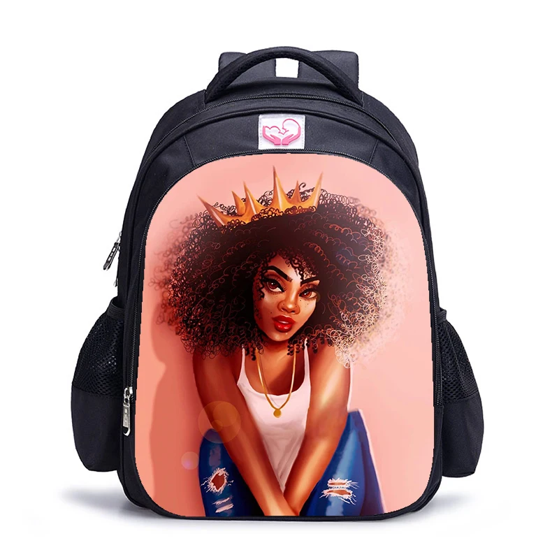 1pc backpack 14 16 дюймов афро леди девочка Африка девочки коричневые женские детские школьные сумки ортопедические школьный рюкзак для детей Mochila Infantil мультяшный чехол - Цвет: 1pc backpack 14