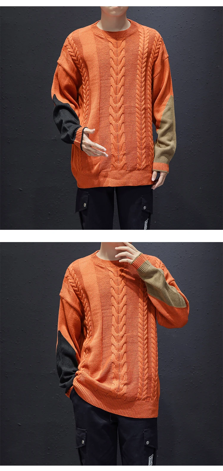 Осень Зима Новое поступление сшитый свободный свитер размера плюс рукав круглый вырез мужской свитер Повседневный свитер Y