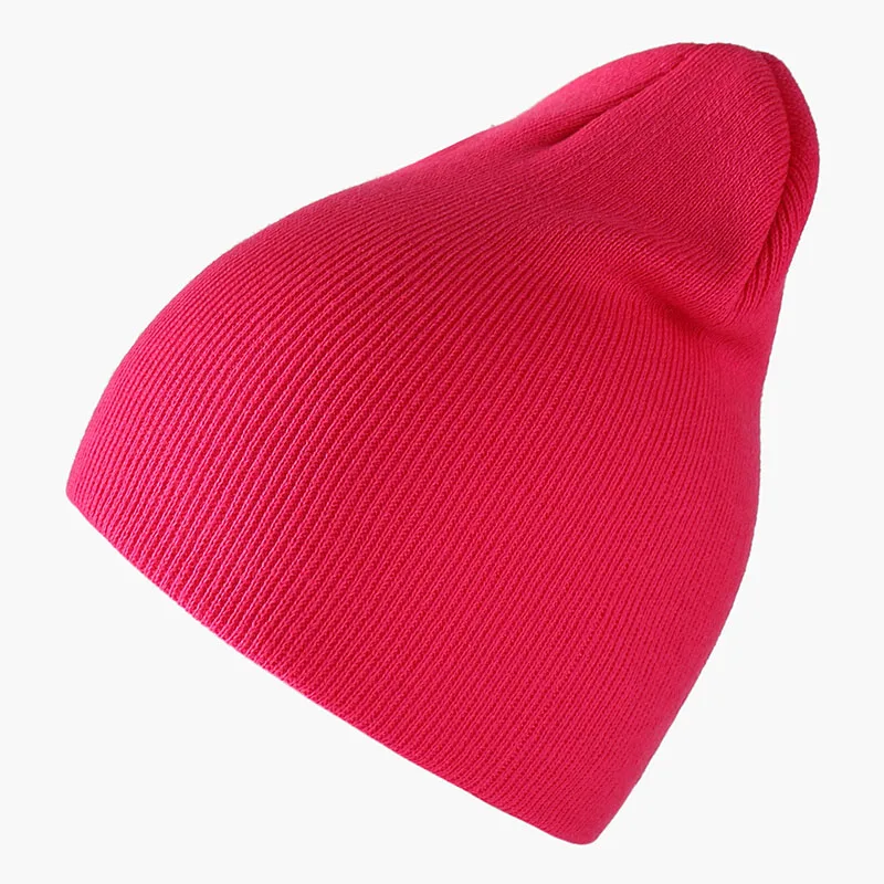 Rose Red Шапки-унисекс, зимние шапки для женщин, одноцветные теплые короткие шапки, женская вязаная шапка в стиле хип-хоп, Лыжные шапки, мягкие эластичные мешковатые шапки - Цвет: Rose Red