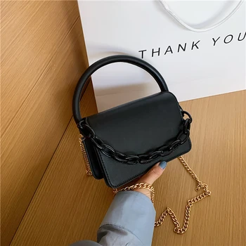 

2020 Simple Style Solid Color PU Leather Small Shoulder Messenger Crossbody Bags Acrylic Chain Lady Travel Handbags And Bags