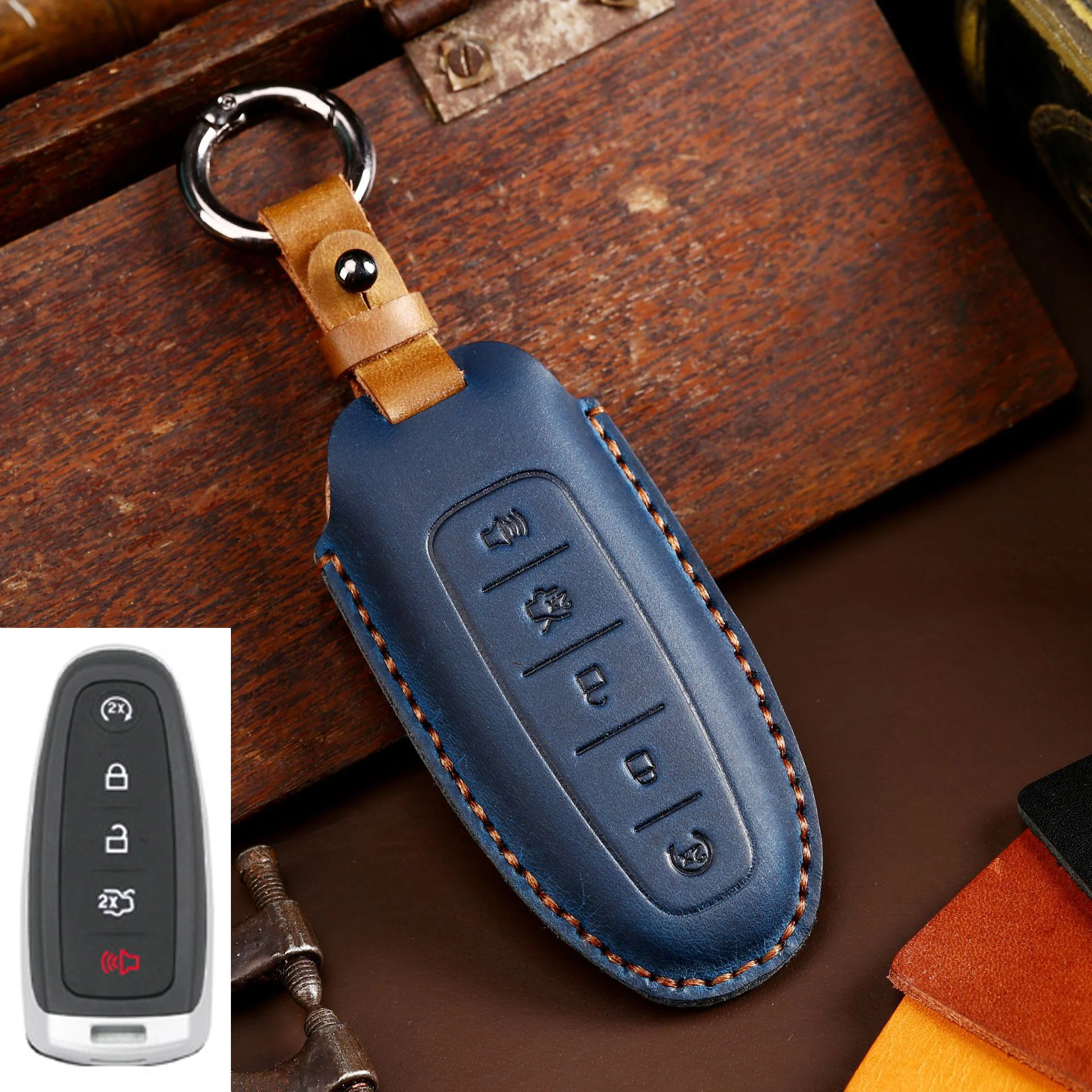 Handmade Genuine Leather Car Key Chain Key Holder Organizer Car Interior Key  Fob Gadget Black Brown Decor Keychain Vintage Style - AliExpress
