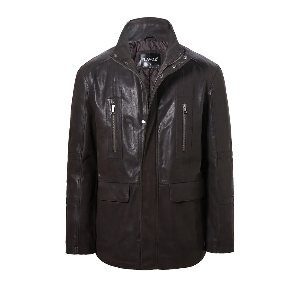 FLAVOR Men's Genuine Leather jacket with Cotton filled Warm coat cowhide jacket mens