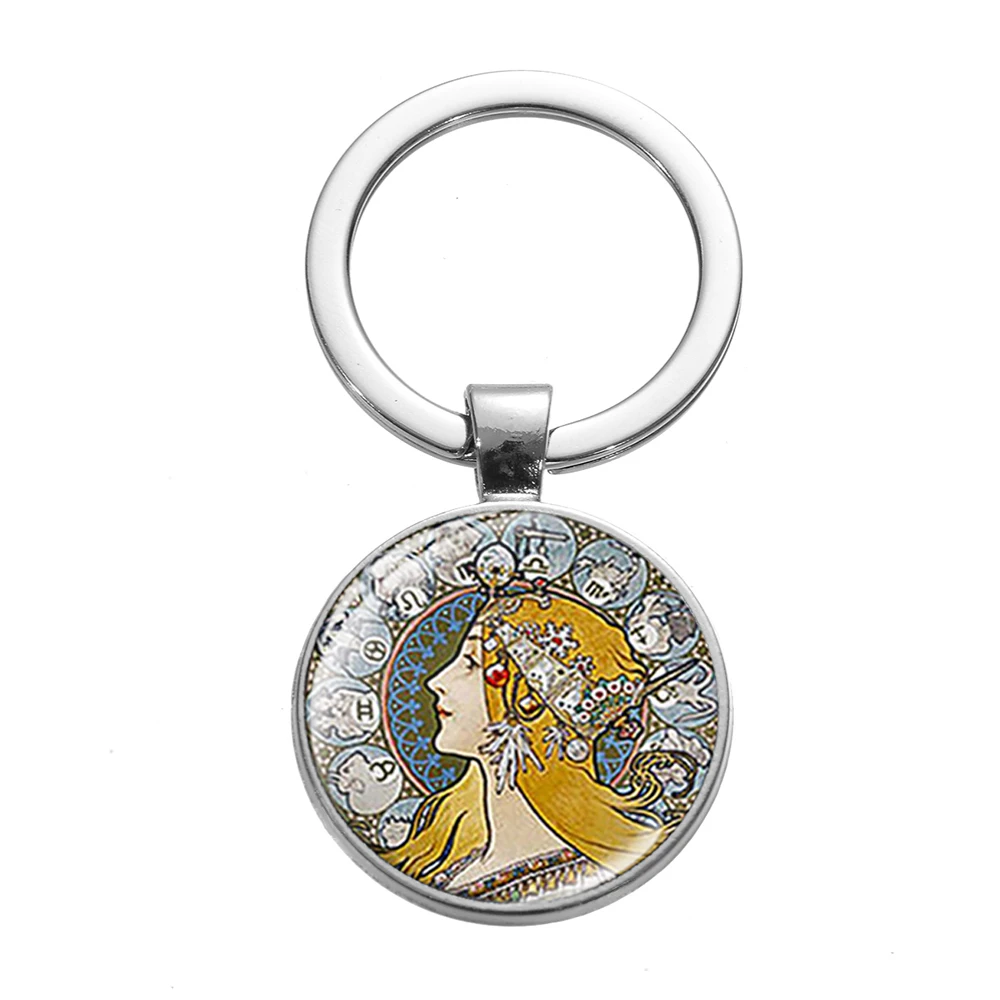 Style 6 SONGDA Alphonse Mucha aestetism брелок стиль Стиль модерн символ стекло кристалл серебряный брелок уникальная сумка с феей Шарм Кулон - Цвет: Style 6
