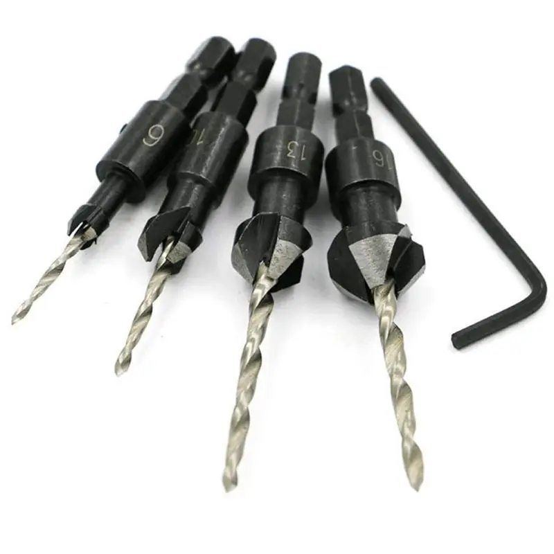 BMBY-4Pcs Сверло по дереву, деревообрабатывающая Зенковка, фаска+ 3 шт. Магнитная отвертка, гайка, держатель для сверла, расширенный комплект+ 1 шт. 105 De