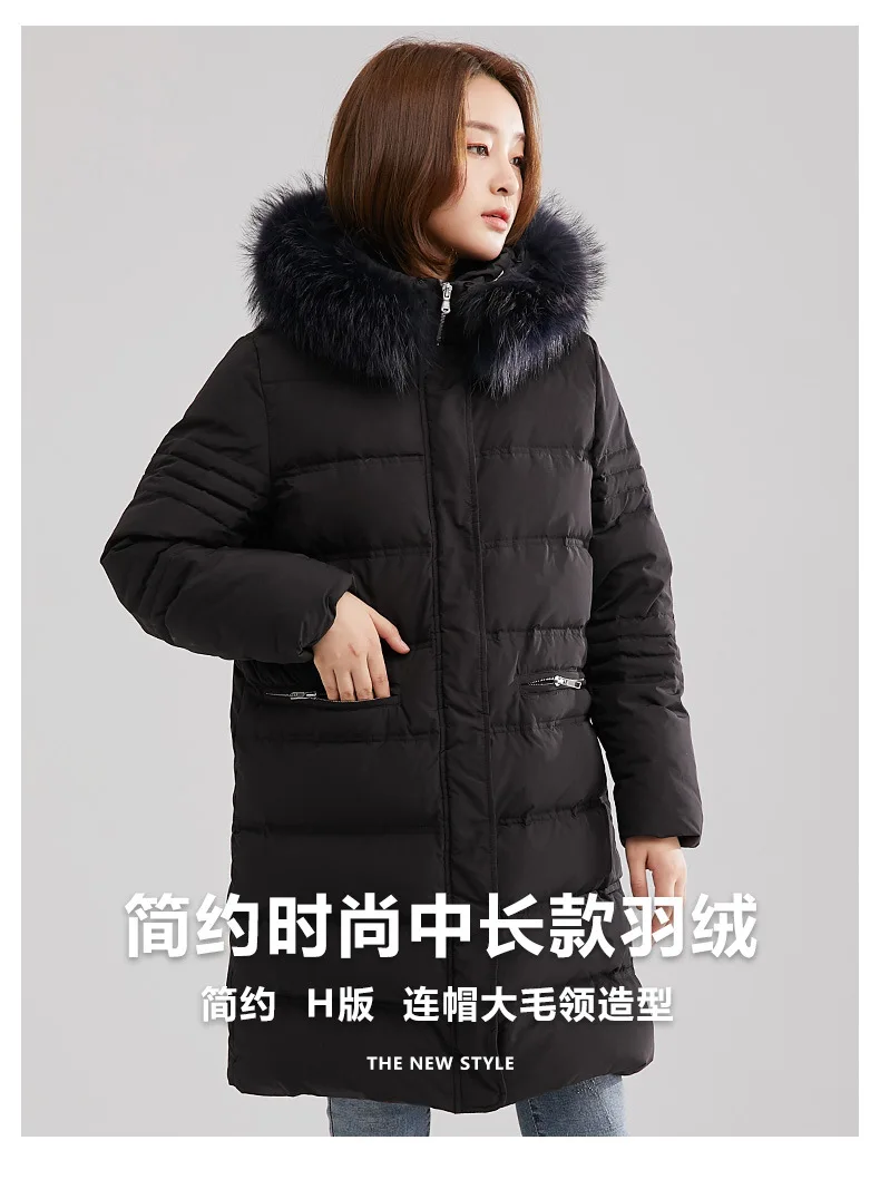 Yaloo/Yaloo down Jacket Women's Mid-length Winter New Style Korean-style Large Fur Collar Fashion Coat