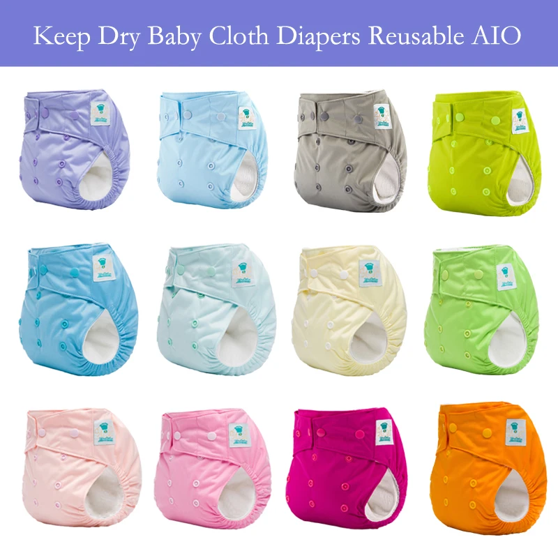 

10PCS Love Plain Color Baby Cloth Diaper AIO Keep Dry Reusable Nappies Aio