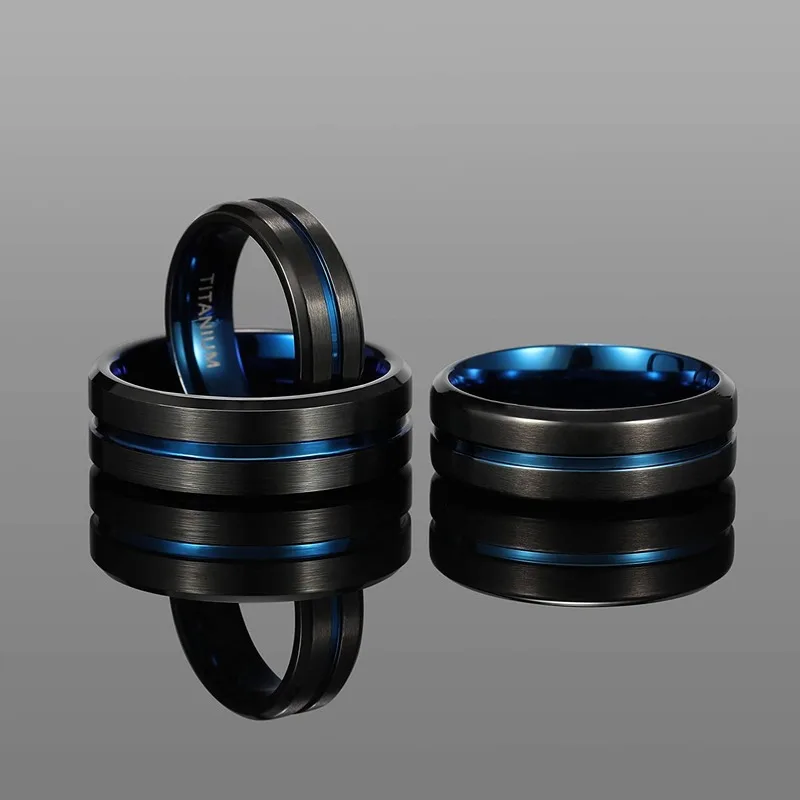 Tigrade Titanium Ring 6mm 8mm 10mm Black Blue Centre Groove Wedding Band Comfort Fit Matte for Men Women 4