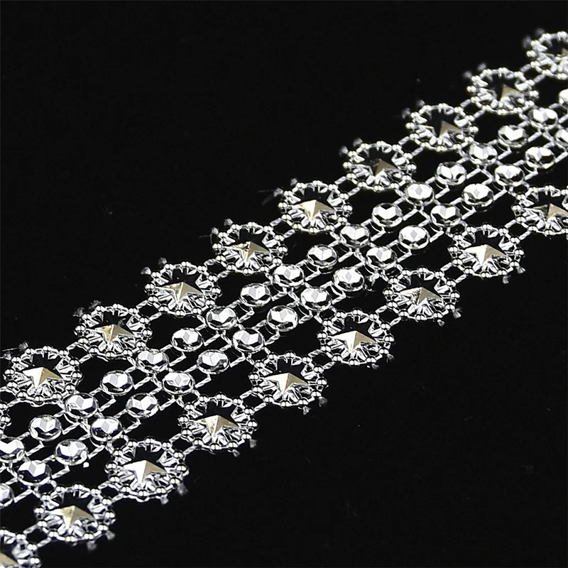 27mm silver fivepointed star Sparkling Rhinestone Mesh Ribbon for cake wedding party christmas home table decoration craft gift