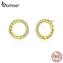 Bamoer 925 пробы серебряные круглые серьги-гвоздики для женщин золотого цвета свадебные ювелирные изделия Новинка Orecchini BSE295