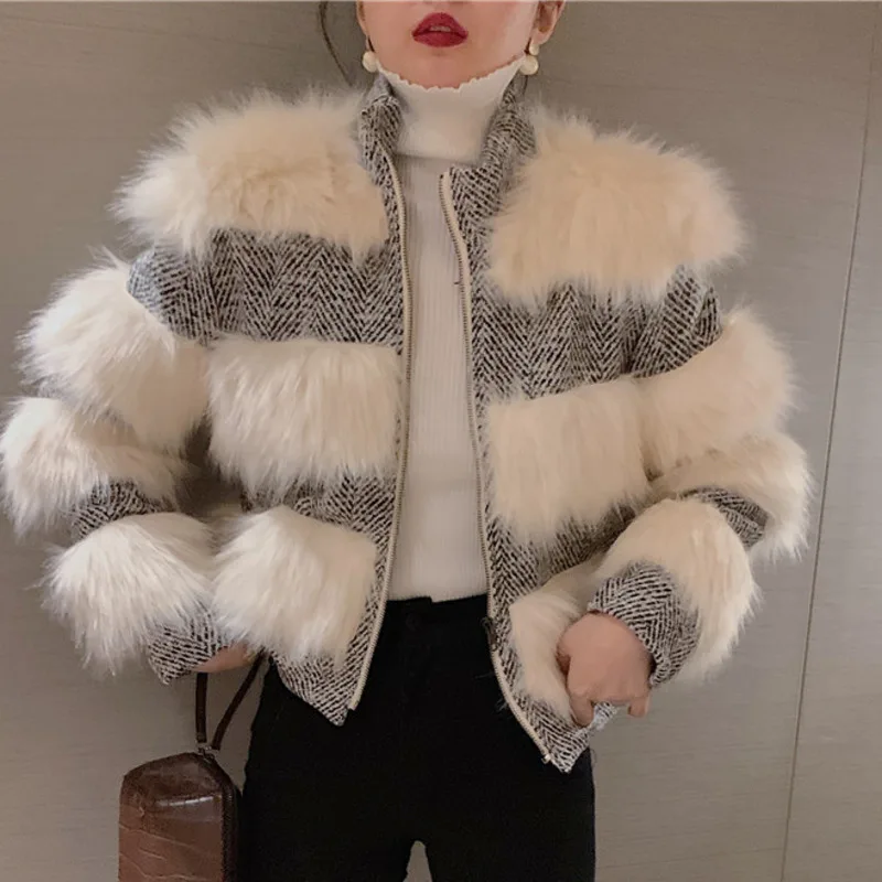 

2020 Winter Cropped Mink Short Coats And Jackets Fashion Patchwork Thick Warm Outwear Women Luxury Overcoat Chaquetas Mujer