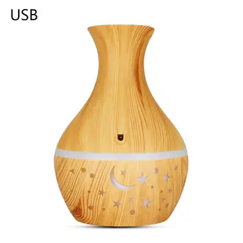 

300ml Wood Grain Air Humidifier Vase Style Ultrasonic USB Aroma Mist Diffuser
