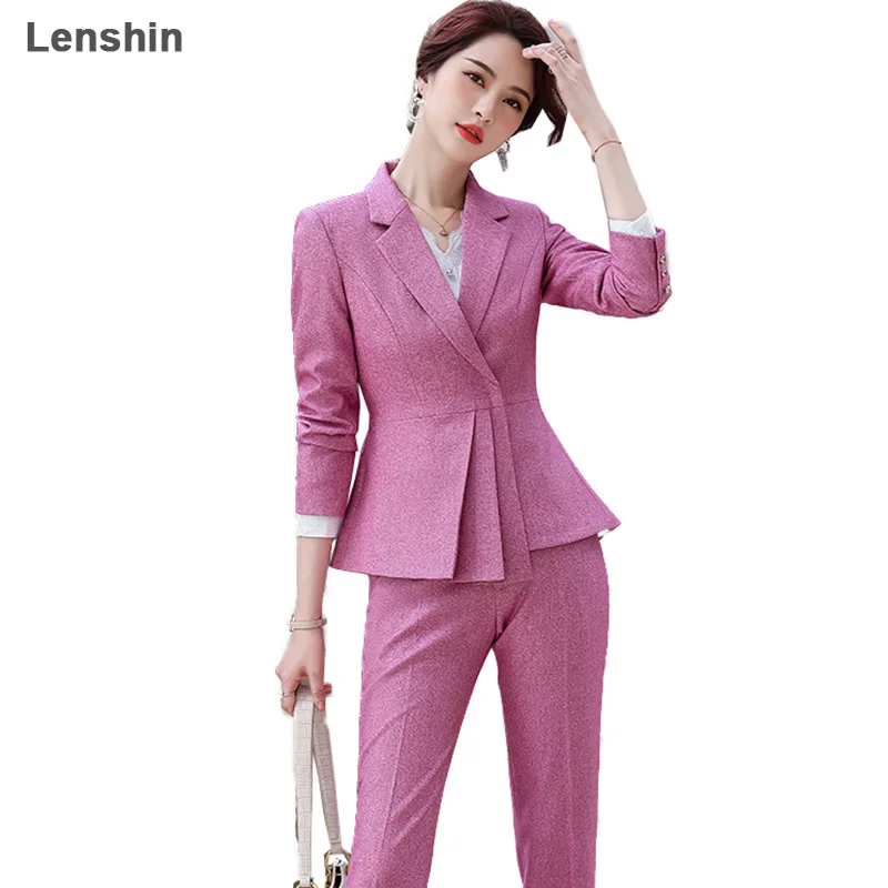 

Lenshin High Quality 2 Piece Set Formal Pant Suit Asymmetry Blazer Office Lady Uniform Design Women Business Jacket and Pant
