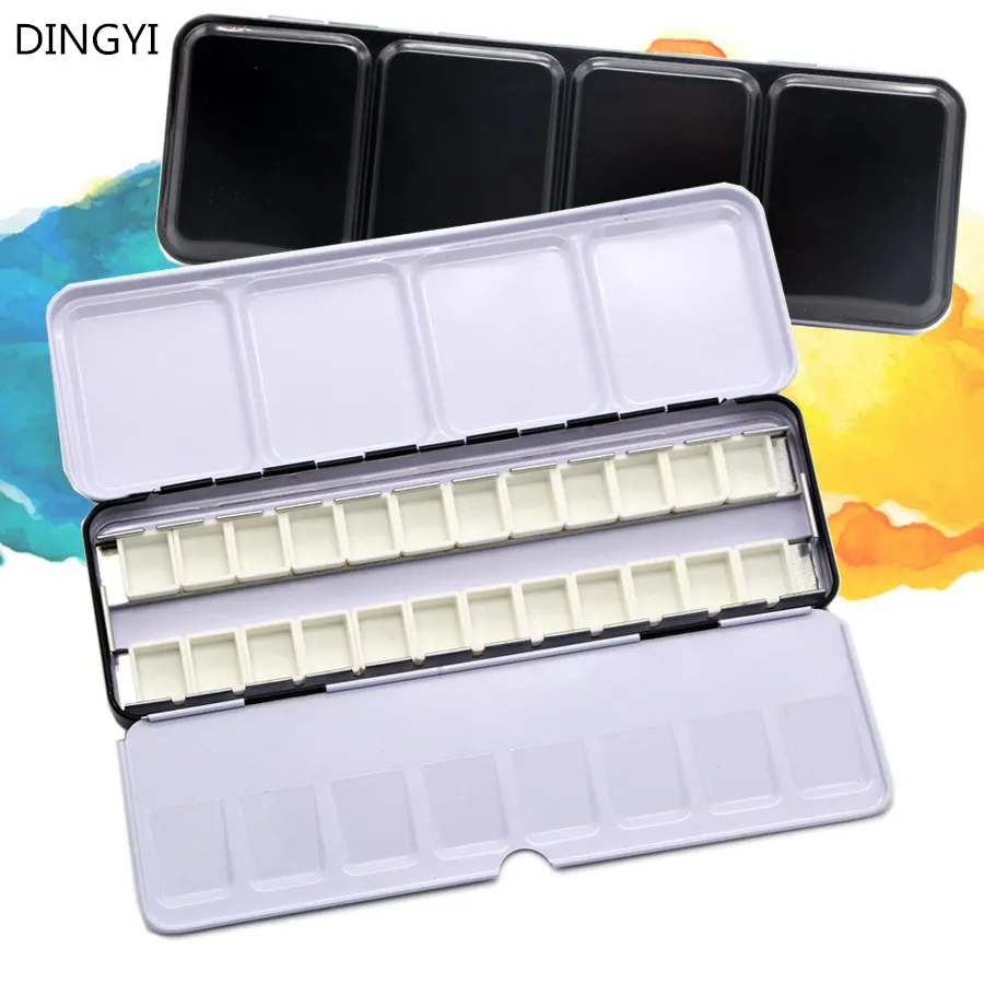 DINGYI Fine Black Palette Case Empty Metal Paint Tin Box With Full Pan/Half Pan Acrylic Watercolor Tray For Art Painting | Канцтовары