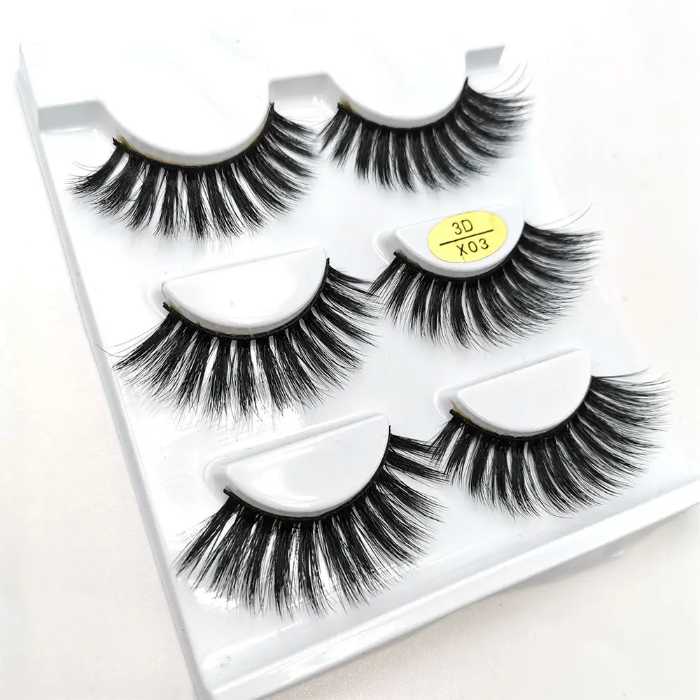 

HUARUITAI Natural 3 Pairs False Eyelashes Long Makeup 3D Mink Lashes Eyelash Extension Handmade Mink Eyelashes For Beauty
