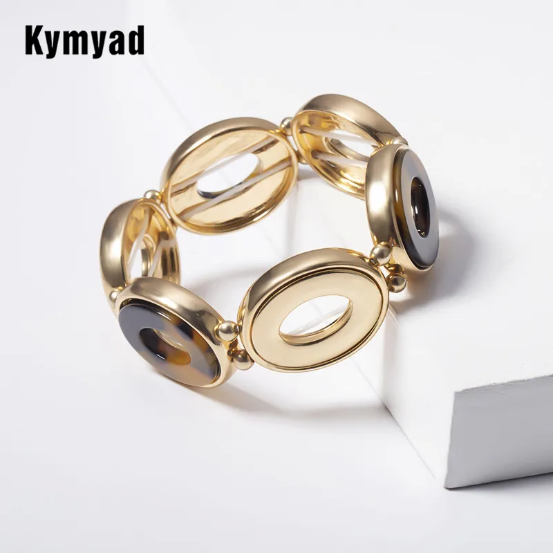 Kymyad модный браслет Круглый Леопардовый Браслет для женщин Bijoux женские браслеты золотой цвет геометрический эластичный браслет