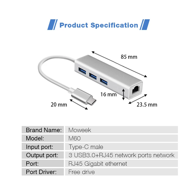 USB 3,0 концентратор type c для Ethernet сетевой адаптер 1000 Мбит/с RJ45 с 3 usb 3,0 портами usb разветвитель для MacBook Pro