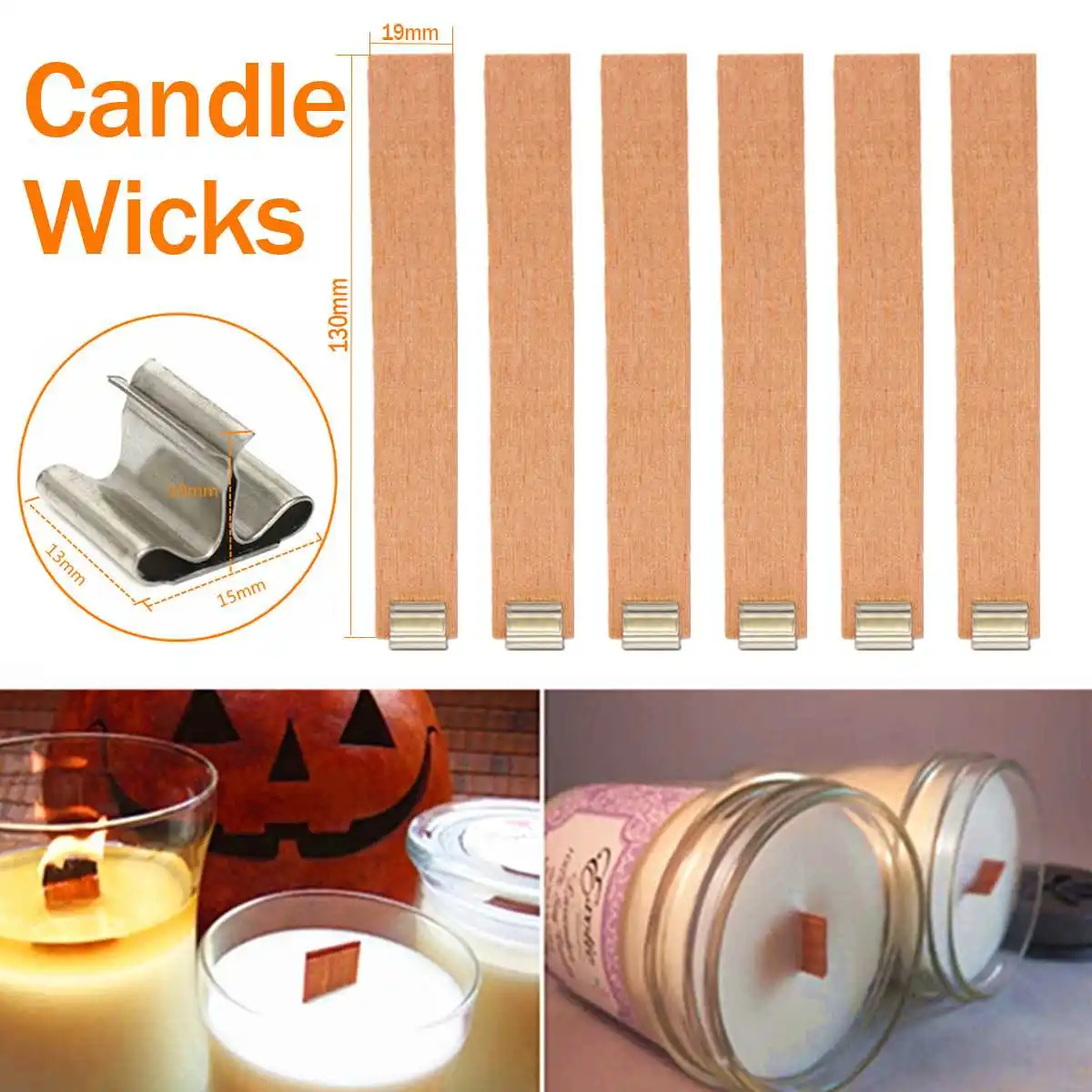 

100/50pcs Large 19x130mm Scented Candles Wood Wick with Sustainer Tab Candle Wick Core For DIY Candle Making Supplies