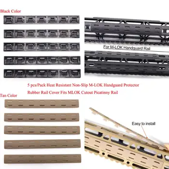 

TriRock 5 pcs/Pack Heat Resistant Non-Slip M-LOK Handguard Protector Rubber Rail Cover Fits MLOK Cutout Picatinny Rail_Black/Tan